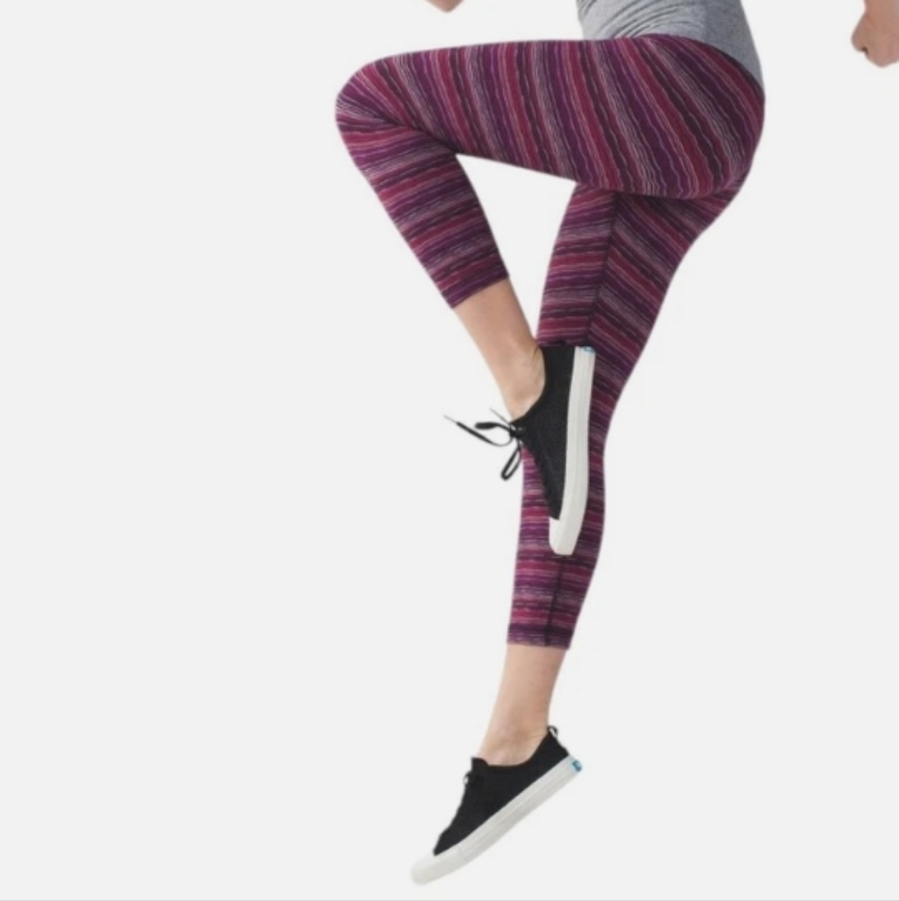 Lululemon Women Wunder Under‎ Crop Leggings Striped Burgundy Sz8